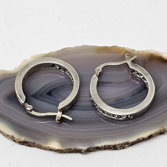 925 STERLING SILVER - Shiny Crystal Round Hoop Earrings - Picture 5 of 12